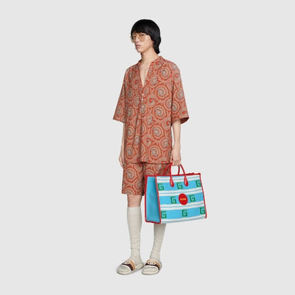 Gucci Miami Striped Woven Tote Bag