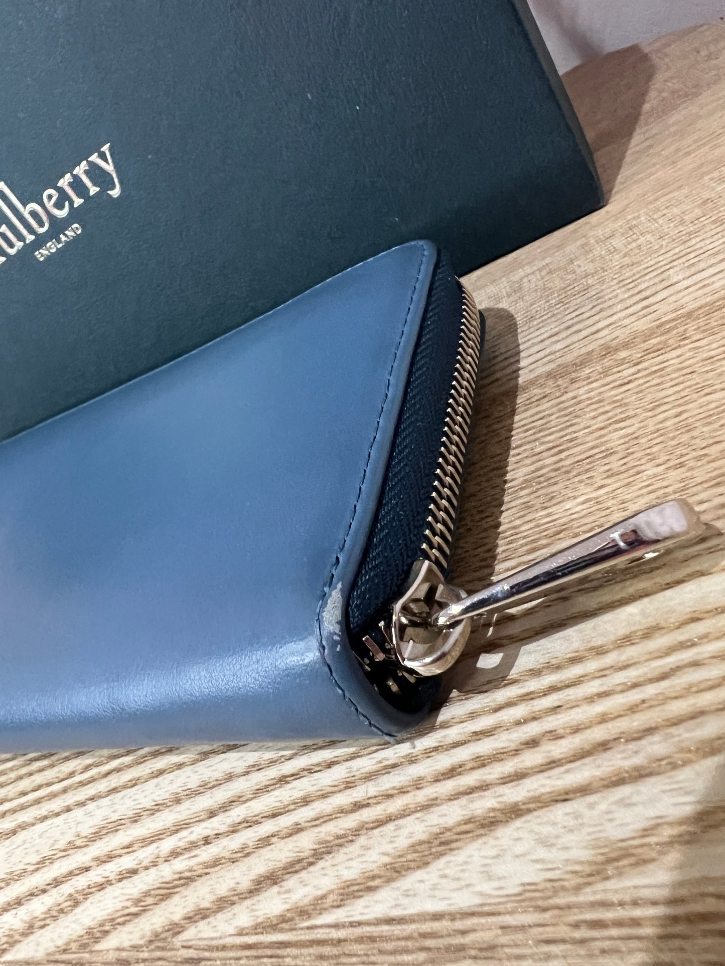 Mulberry Blossom Blue Zip Around Calf Napa Purse - Second Edit