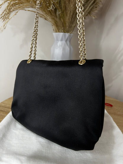 Christian Louboutin Mia Black Satin Clasp Evening Bag