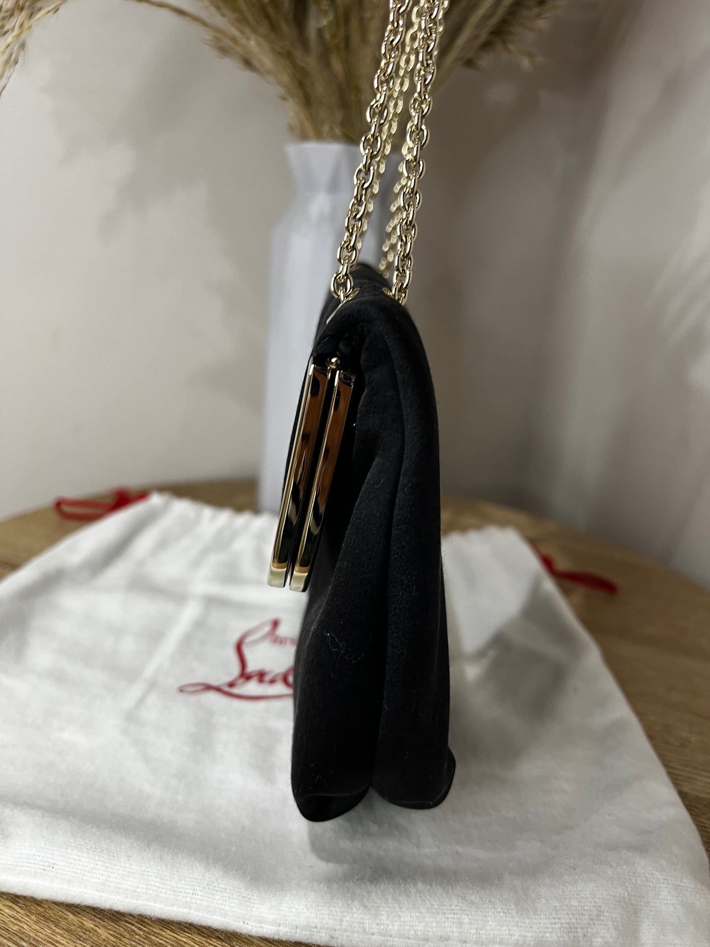 Christian Louboutin Mia Black Satin Clasp Evening Bag