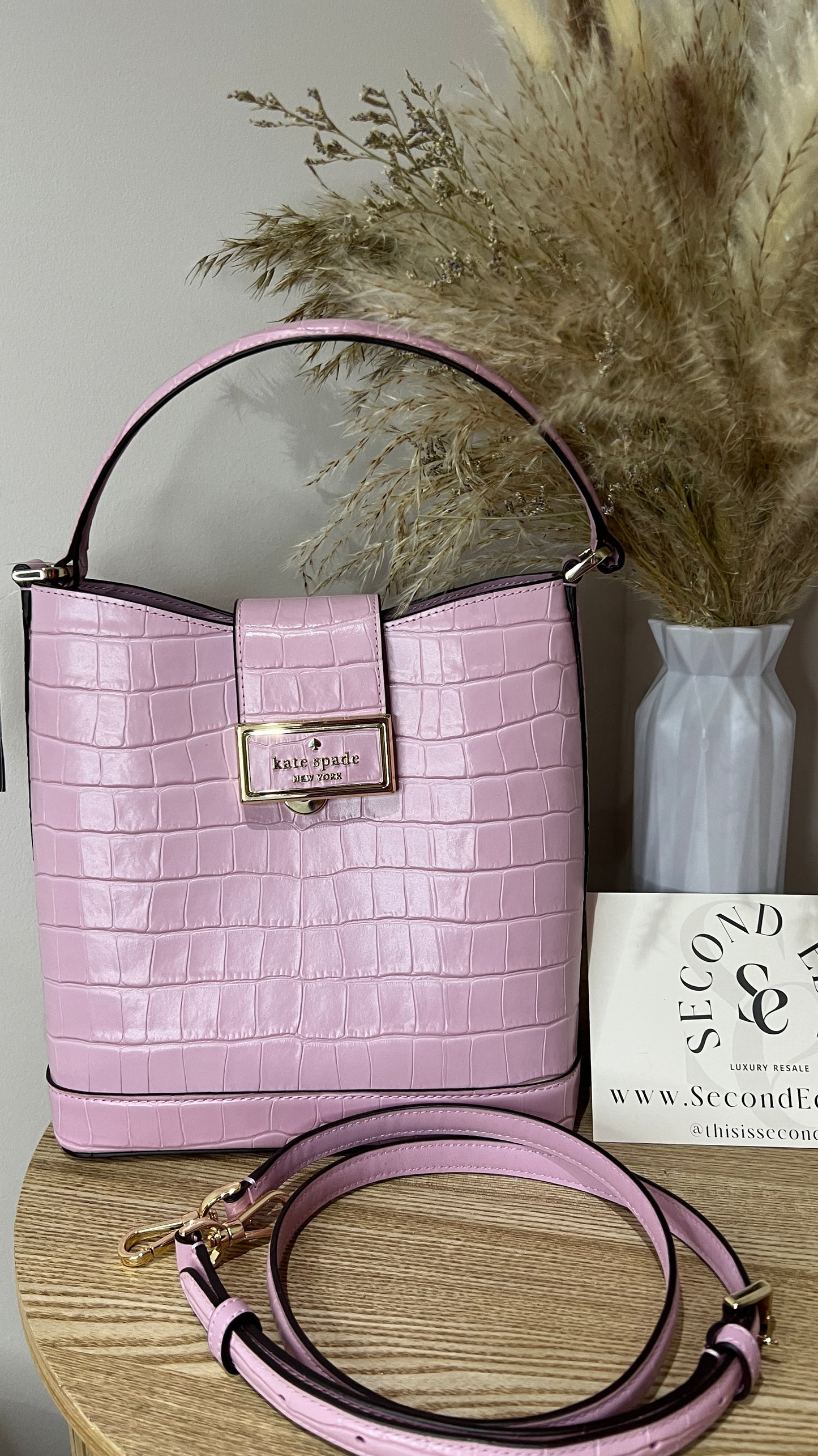 Kate Spade Reegan Croc Embossed Pink Leather Bucket Bag