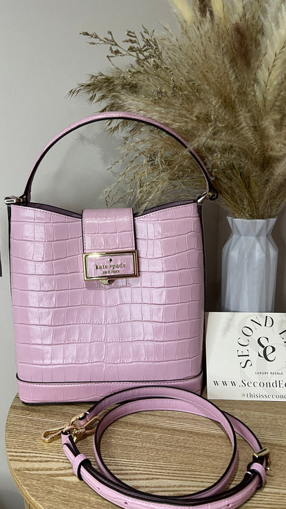 Kate Spade Reegan Croc Embossed Pink Leather Bucket Bag