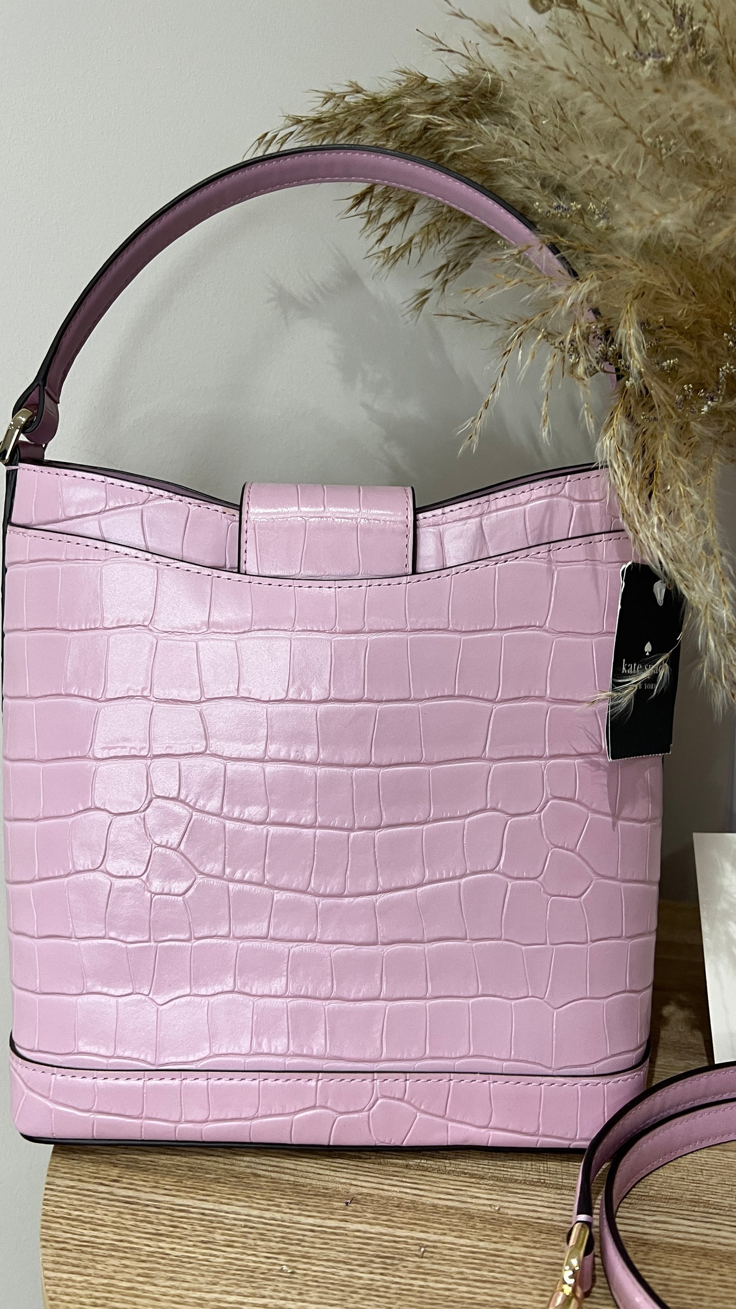 Kate Spade Reegan Croc Embossed Pink Leather Bucket Bag