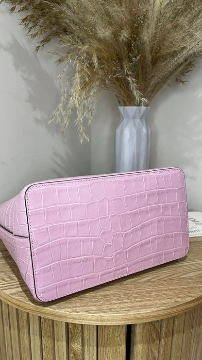 Kate Spade Reegan Croc Embossed Pink Leather Bucket Bag