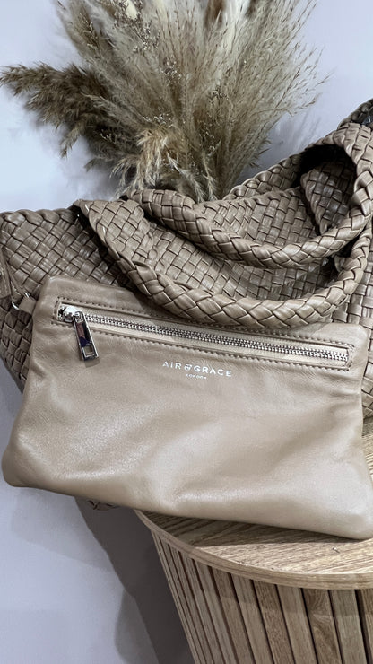 Air & Grace Taupe Woven Tote Lusso Bag and Pouch