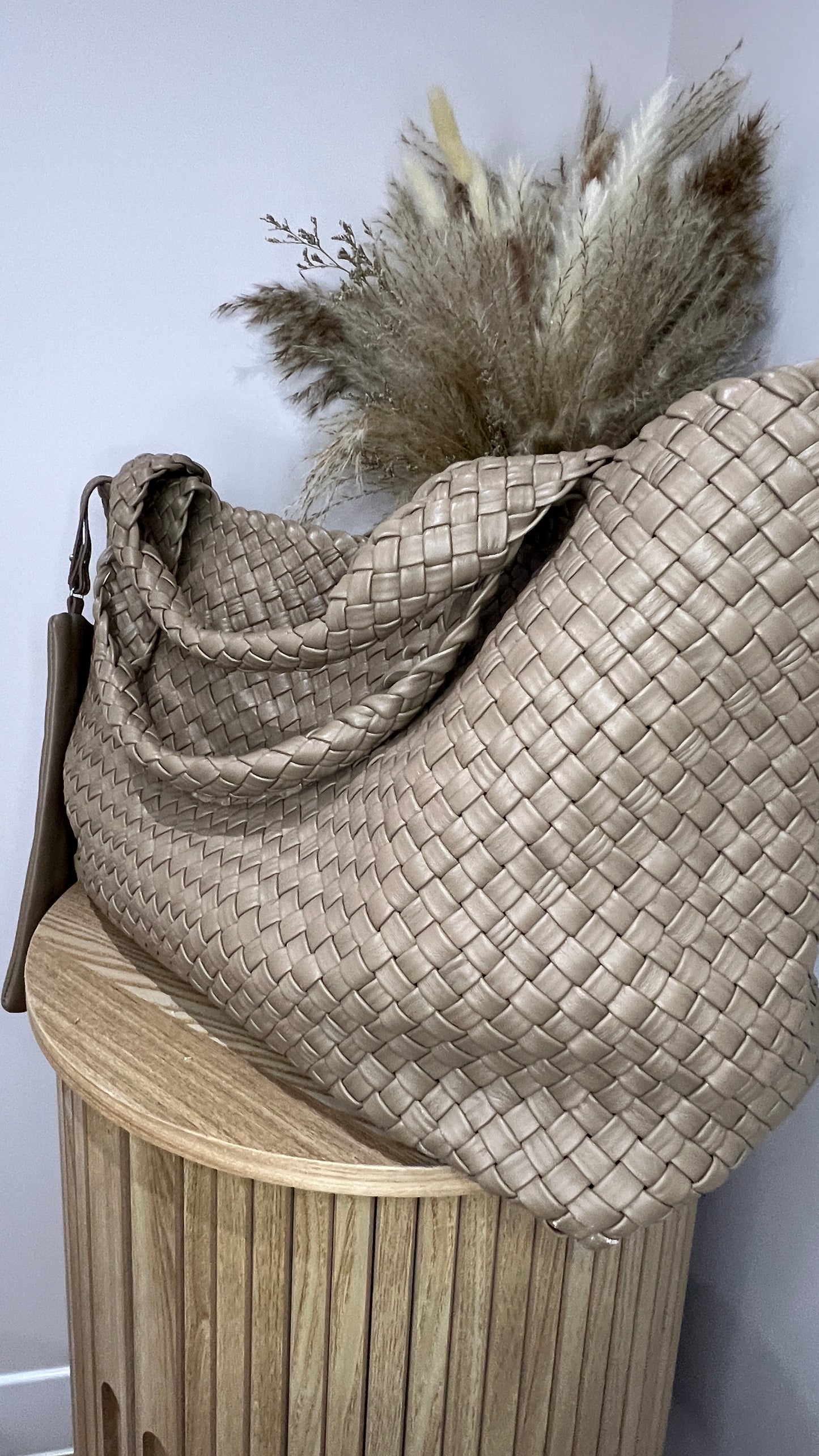Air & Grace Taupe Woven Tote Lusso Bag and Pouch
