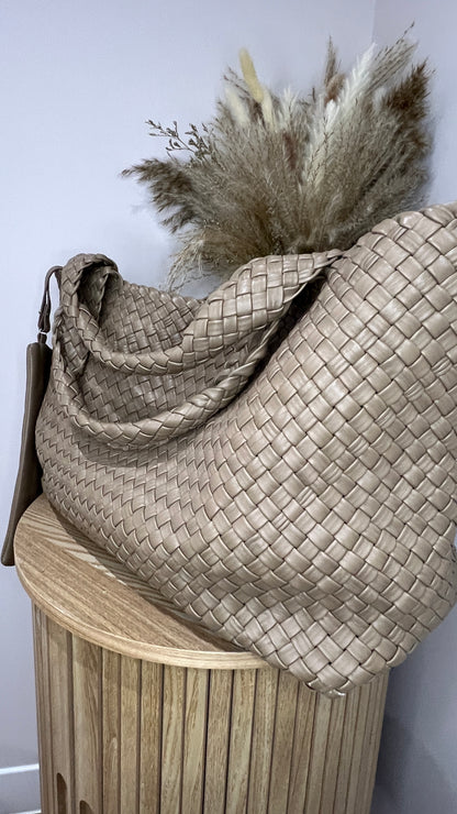 Air & Grace Taupe Woven Tote Lusso Bag and Pouch
