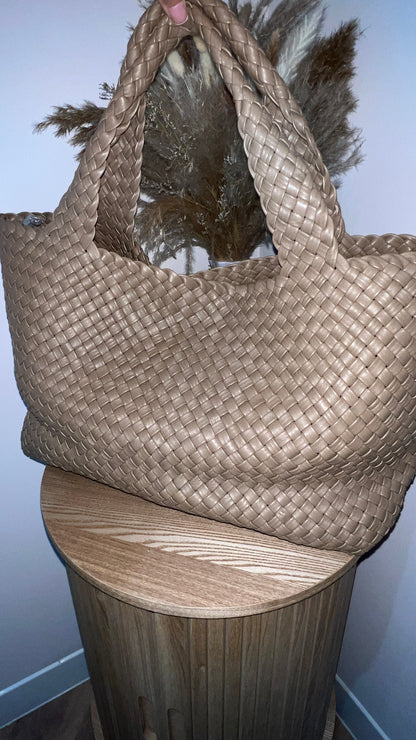 Air & Grace Taupe Woven Tote Lusso Bag and Pouch