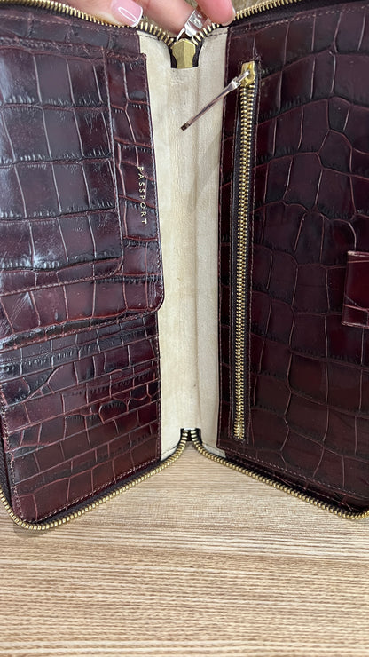 Aspinal of London Burgundy Croc Embossed Passport Holder