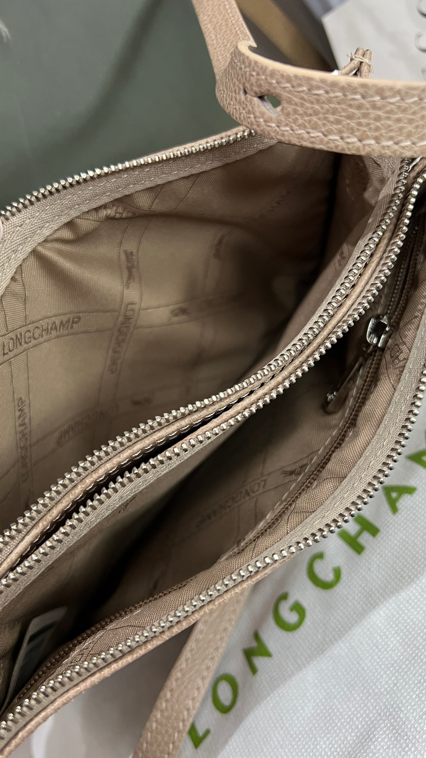 Longchamp Beige Double Zip Crossbody Bag