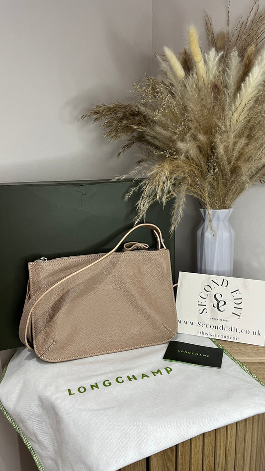 Longchamp Beige Double Zip Crossbody Bag