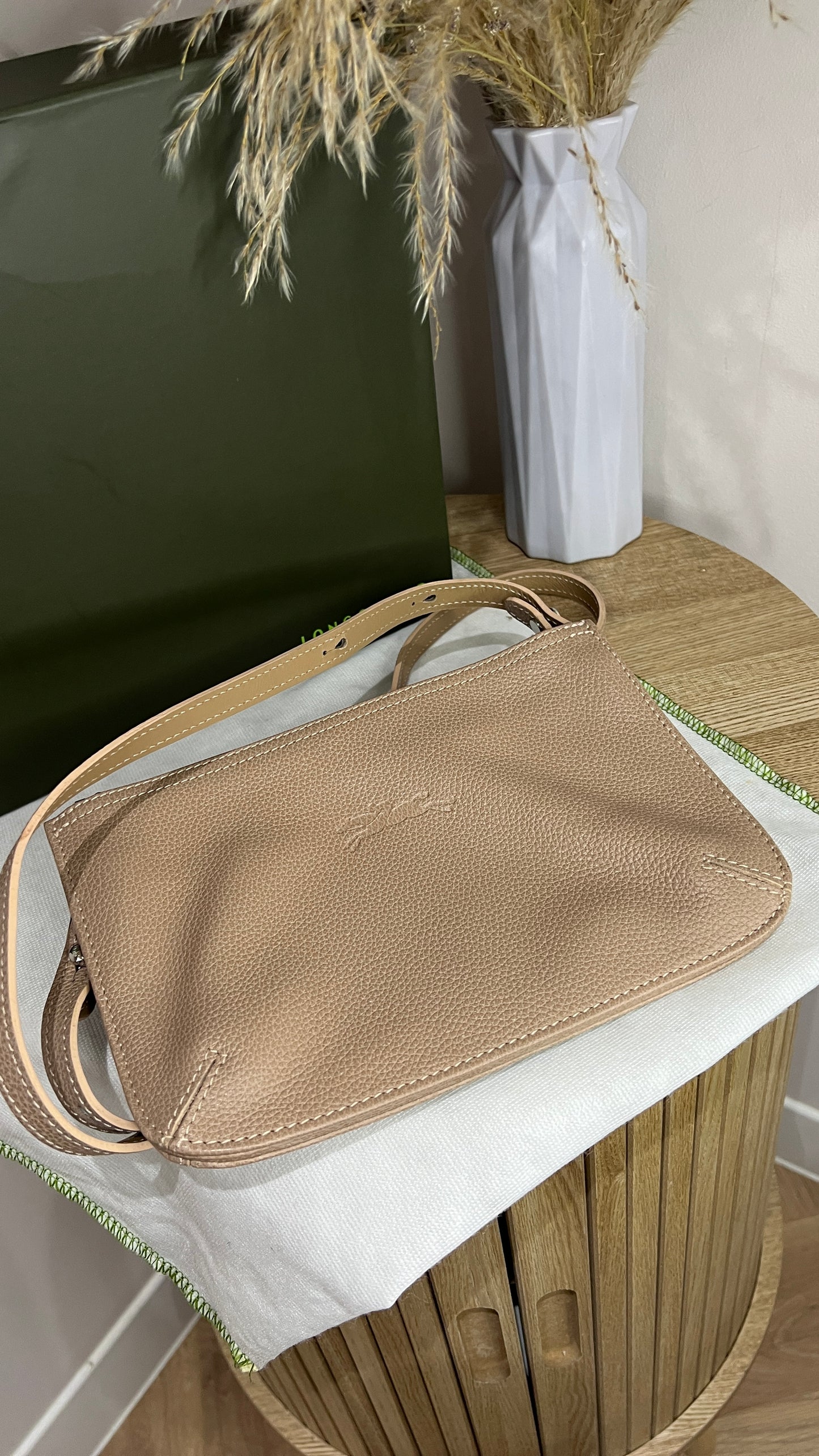 Longchamp Beige Double Zip Crossbody Bag