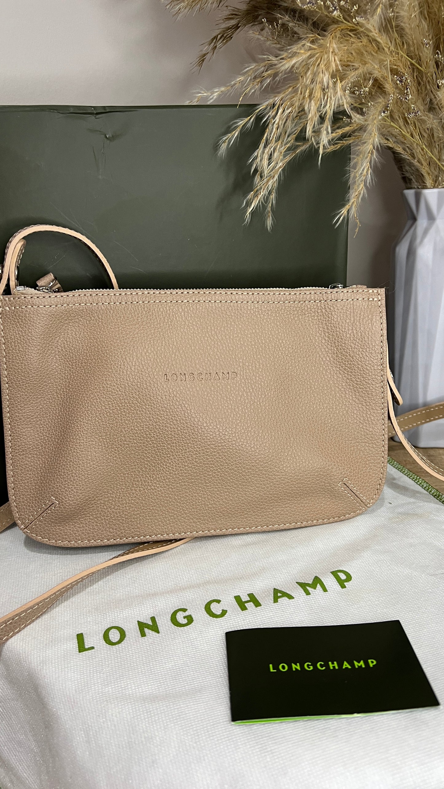 Longchamp Beige Double Zip Crossbody Bag