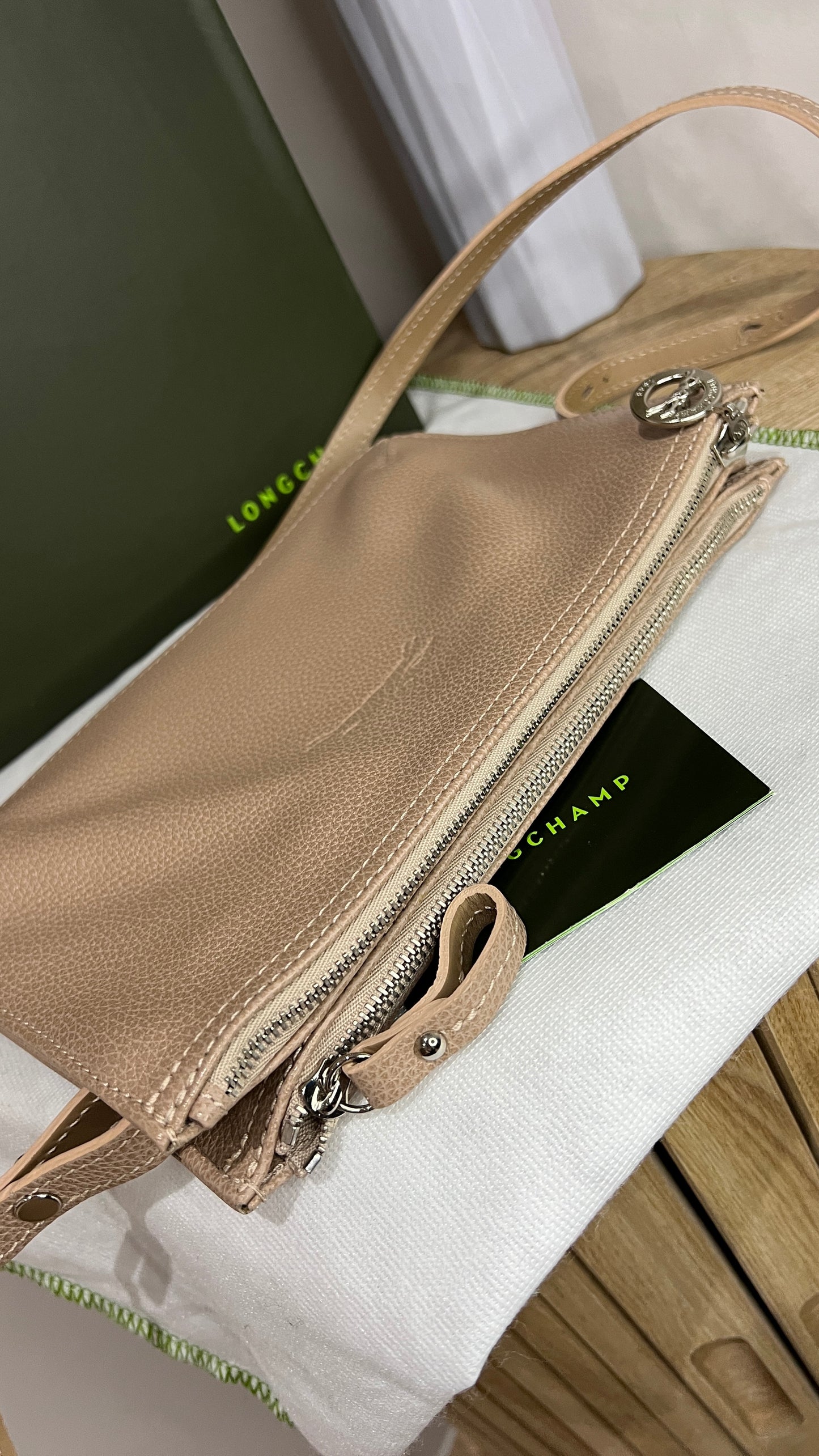 Longchamp Beige Double Zip Crossbody Bag