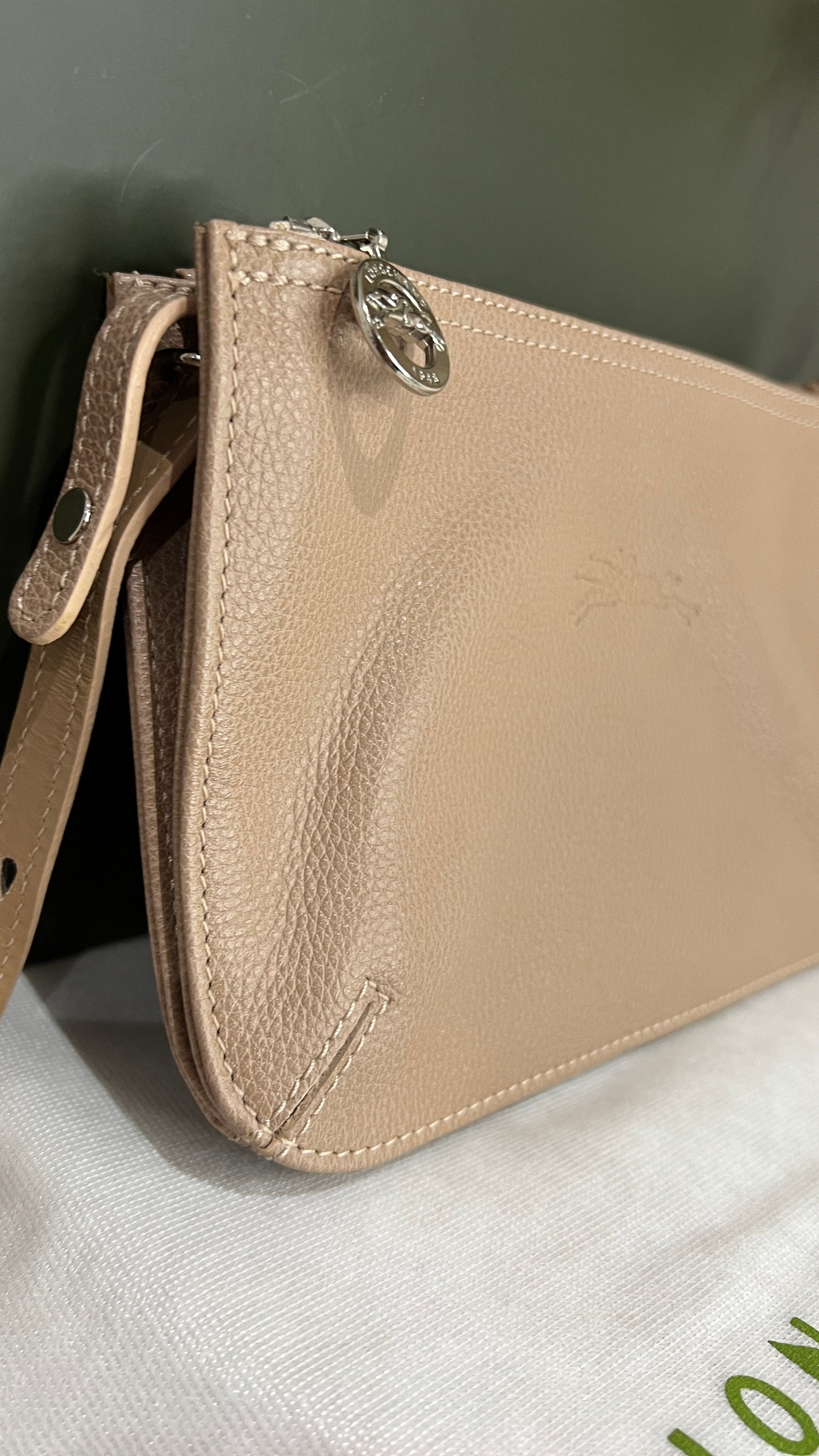 Longchamp Beige Double Zip Crossbody Bag