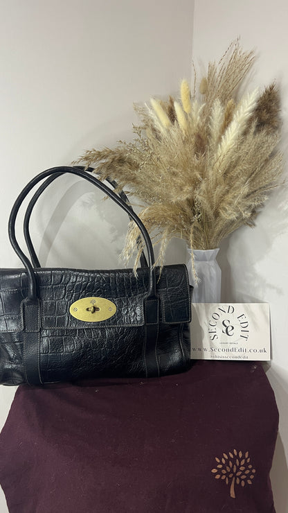 Mulberry Croc Embossed East West Black Bayswater