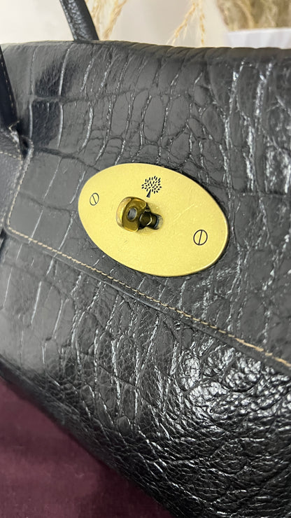 Mulberry Croc Embossed East West Black Bayswater