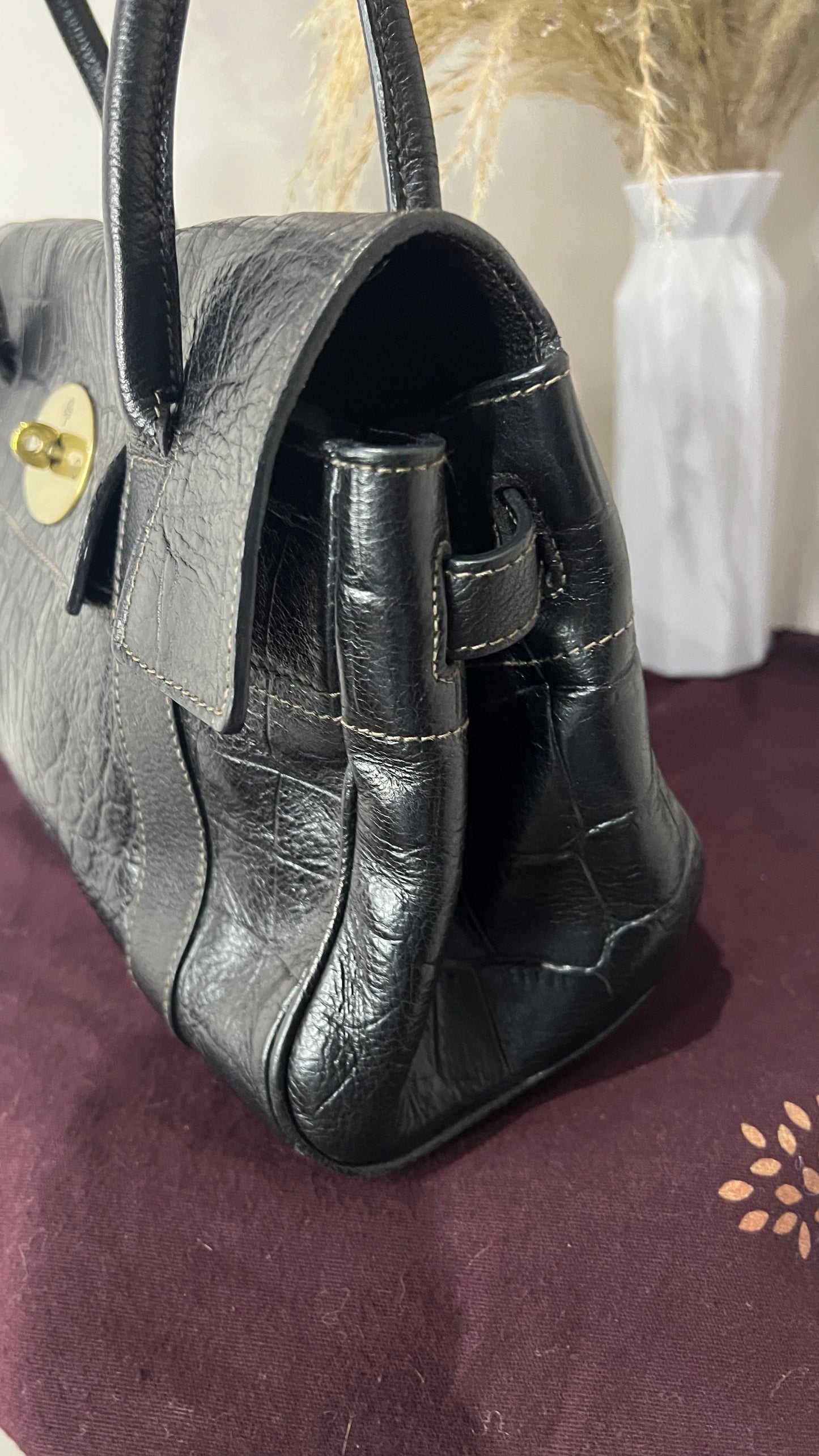 Mulberry Croc Embossed East West Black Bayswater
